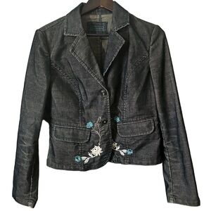 Street One Women’s Brown Corduroy Embroidered Denim Button-Up Jacket Sz Small